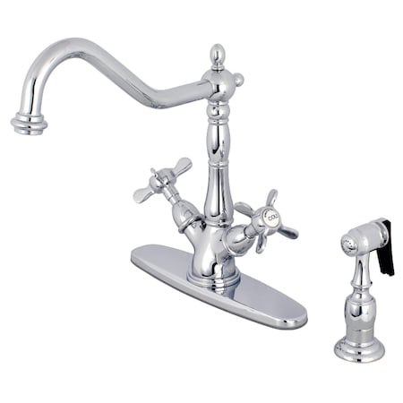 Kingston Brass Mono Deck Mount Kitchen Faucet W/ Brass Sprayer, Chrome KS1231BEXBS